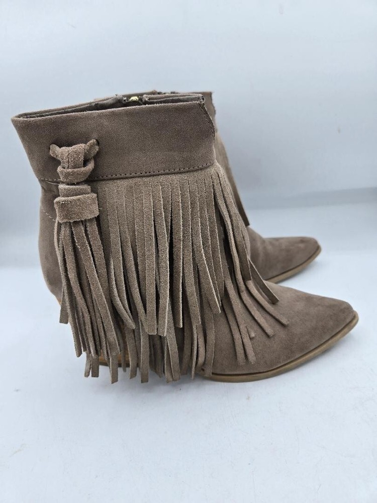 Betseyville Taupe Suede Fringe Ankle Boots Size 6