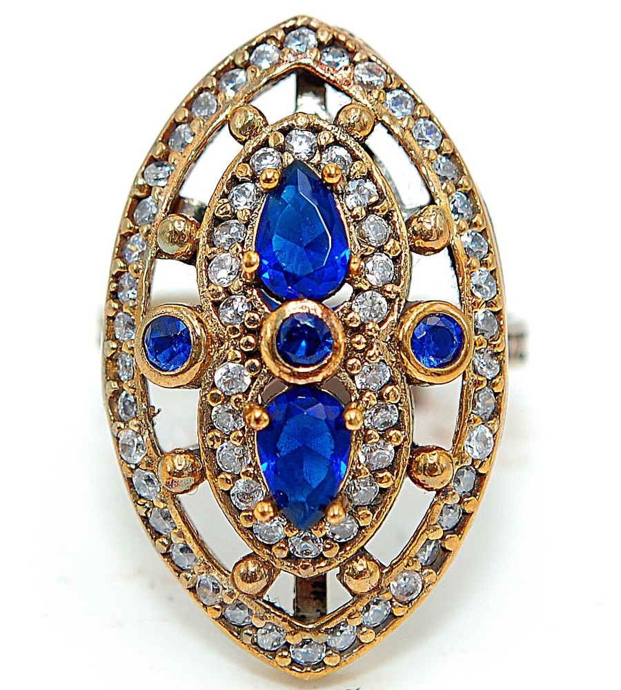 Vintage Ottoman Inspired 3CT Blue Treated Sapphire 925 Sterling Silver Ring Size 7 H3-9  