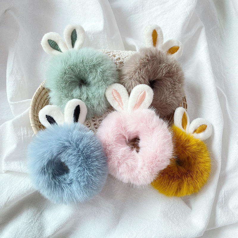 Fluffy Candy-Colored Plush Hair Ties Imitating Rabbit Fur