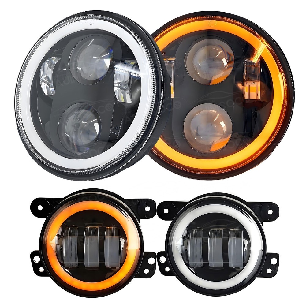 For Freightliner Coronado 7inch Round LED Headlights + 4inch LED Fog Light Combo