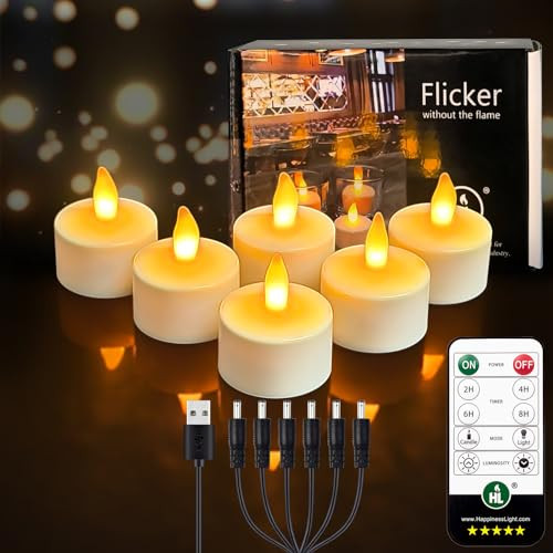 Rechargeable Battery Candles with Remote Timer, 6pcs 50+Hours Rechargeable Te...