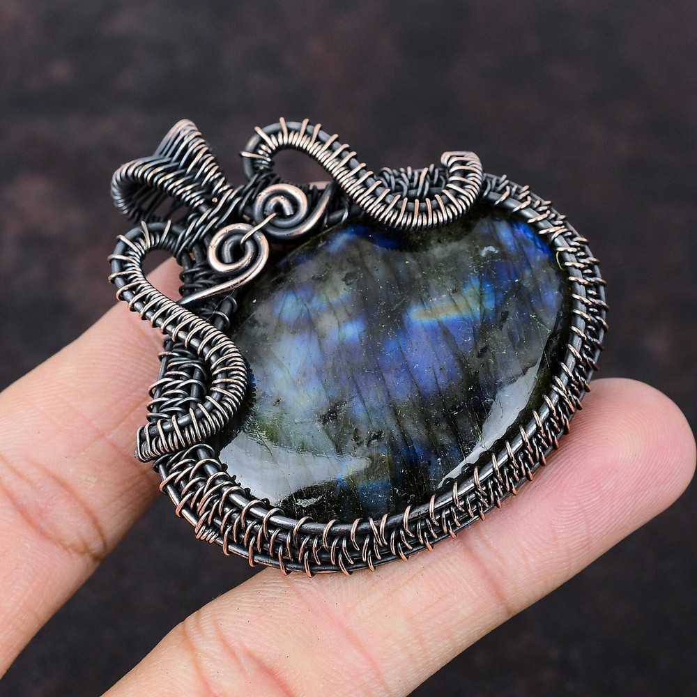 Labradorite Gemstone Wire Wrapped Sister Pendant Jewelry for Mother's Day Sale in Copper-image