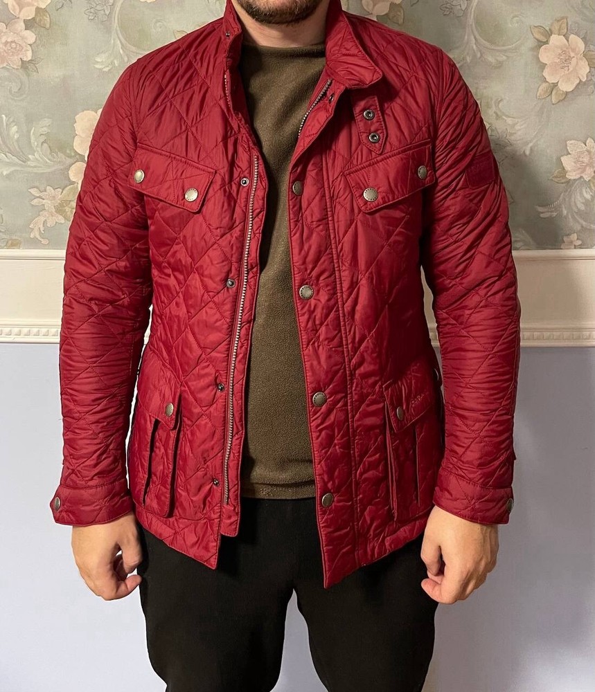 Barbour Men International Quilted Jacket Red Burgundy Size L
