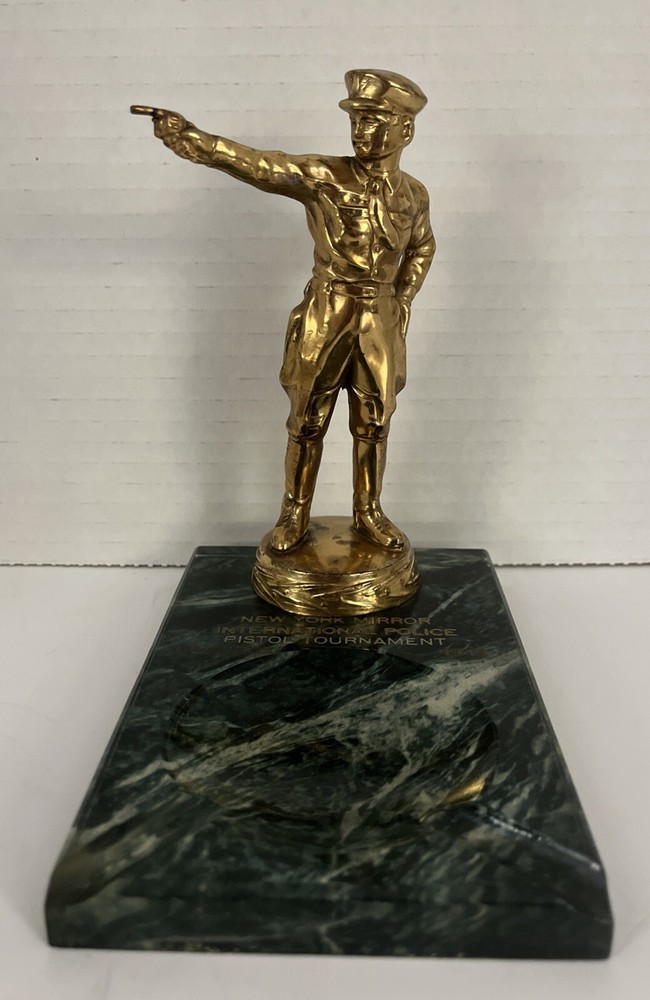 Vintage Mid Century Brass Police Shooting Trophy with Resin Ashtray  