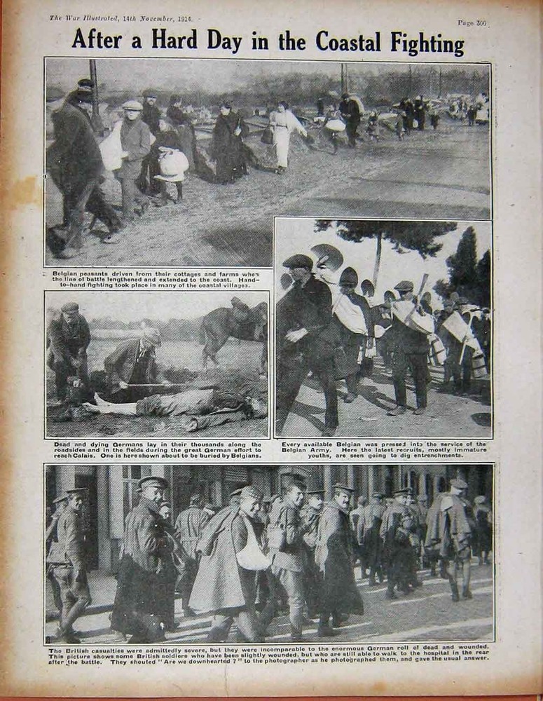 Original Old Antique Print 1914 Ww1 French Siers Zouaves Belgian Peasants Army