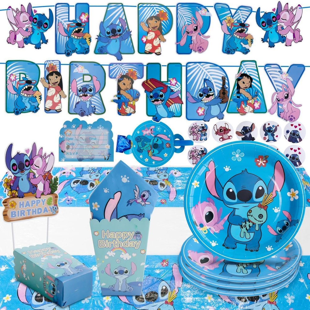 Stitch Kids Birthday Party Supplies Decoration Set – 125PCS, For16 Guests,1Table