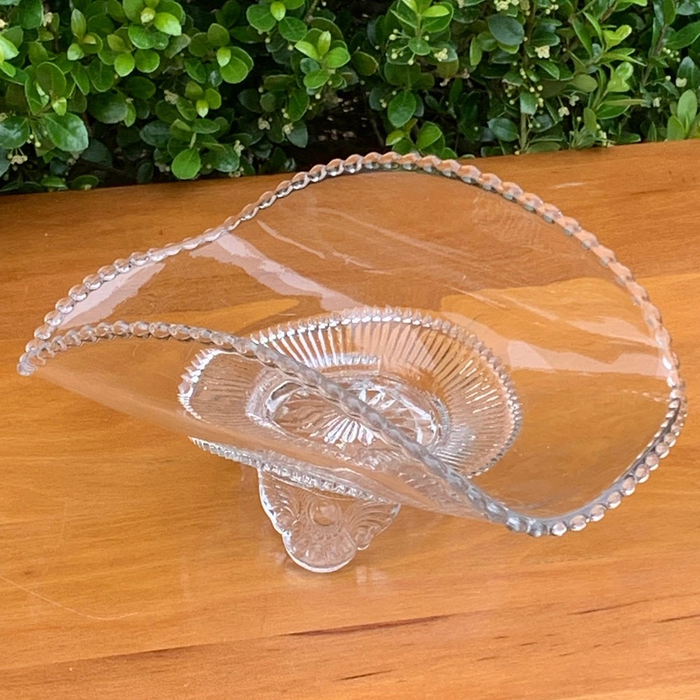 Vintage Clear Banana Boat BonBon Dish with Delicate Beaded Edge
