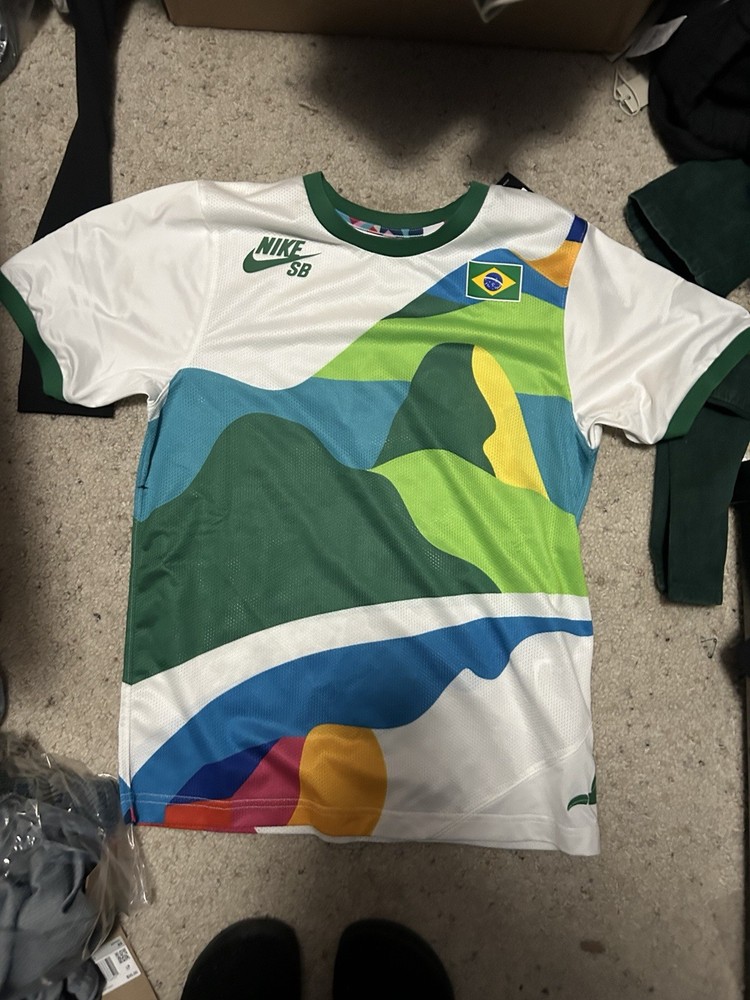 Nike SB x Parra Olympic Team Brazil Skate Crew Ringer Jersey CT6085-100 Mens XXS
