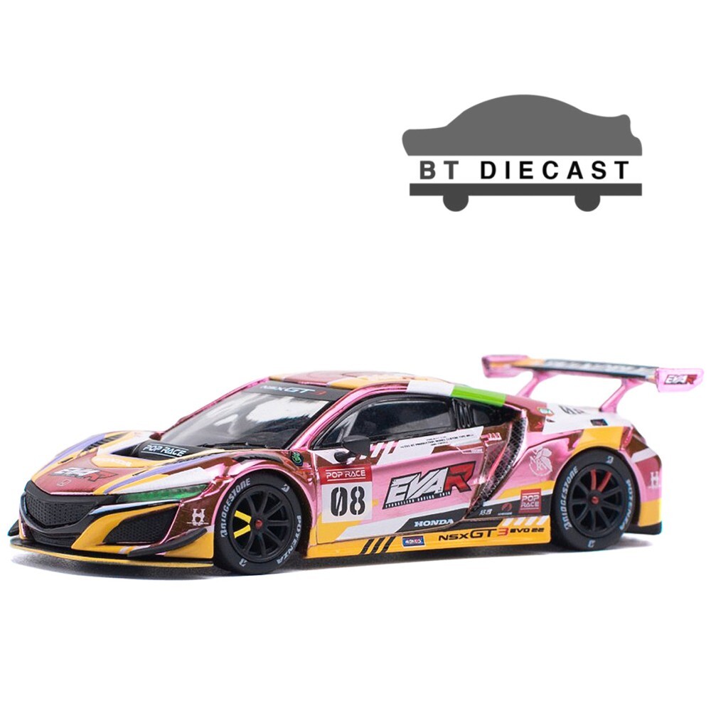 POP RACE HONDA NSX GT3 EVO22 #08 EVA RT TYPE 08 1/64 DIECAST MODEL PINK PR640109