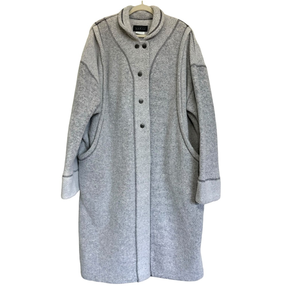 Vtg 90s Y2K Fleece Coat Extra Large Oversized Midi Utility Minimalist Lagenlook