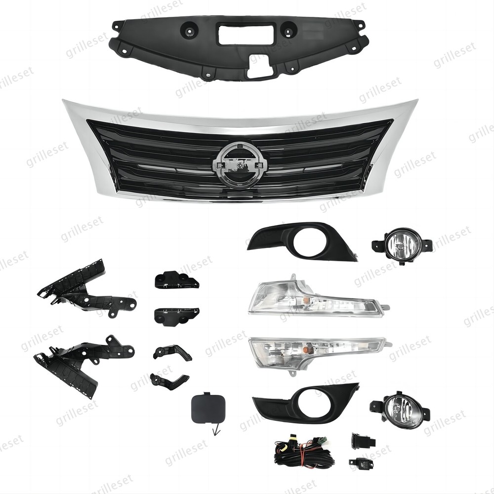 For Altima 2013-15 Complete Front Upper Chrome Grille, Fog Light Signal Lamp Kit