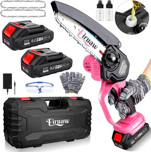 Mini Cordless Chainsaw 6-Inch Pink Electric Pruning Saw Portable Power Tool