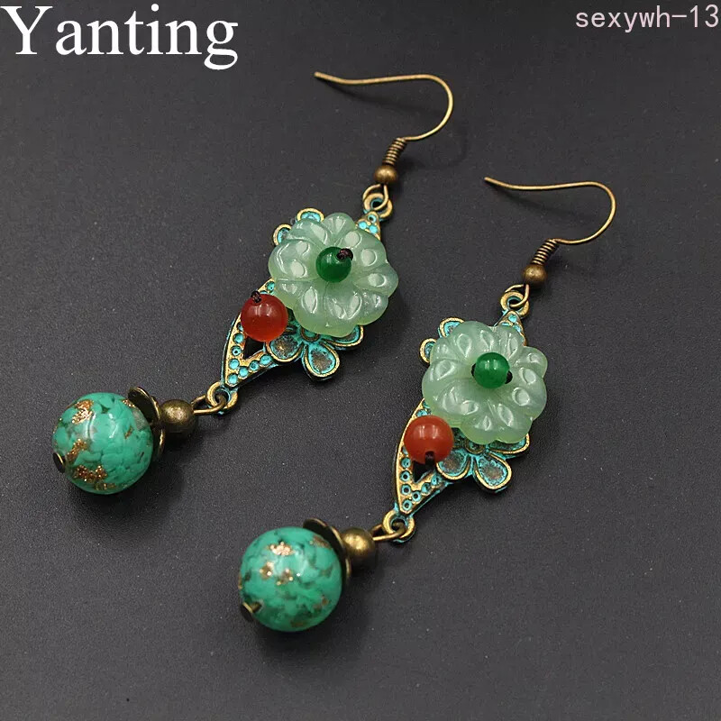 Chinese Style Retro Earrings Glazed Flower Drop Earrings Chinese Originality