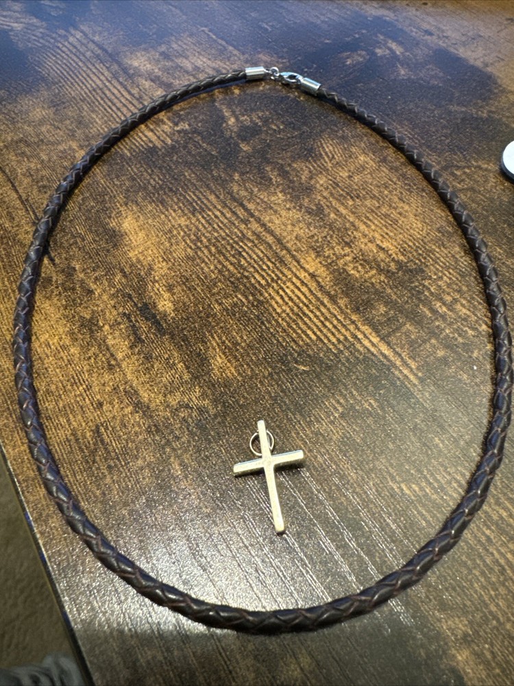 James Avery Cross Charm And Braided Leather necklace