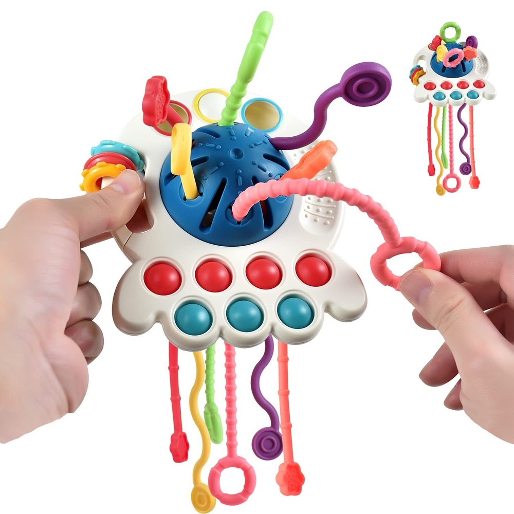 Tuko Baby Toys 6-12-18 Months Baby Sensory Toys Silicone Pull String Toys Mon...