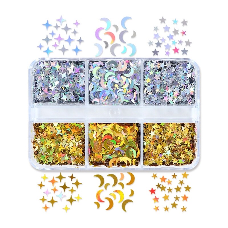 Moon Star Glitter for Epoxy Resin Molds in Gold & Silver Colors