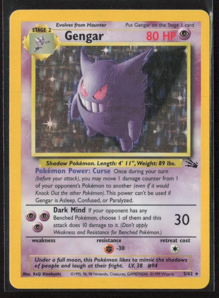 Holo Rare Pokemon Fossil Gengar #05/62 NM Condition
