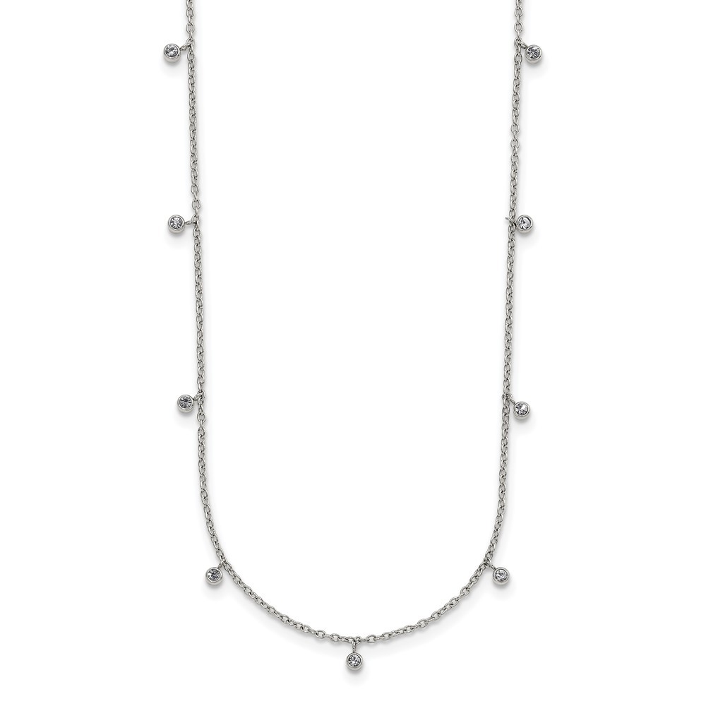 Stainless Steel Polished Clear Crystal Necklace 17.5