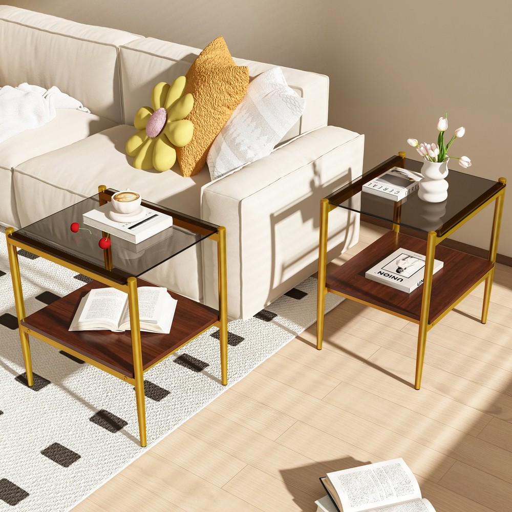 Set of 2 Tempered Glass End Tables Bedside Nightstand Sofa Side Coffee Table ×2
