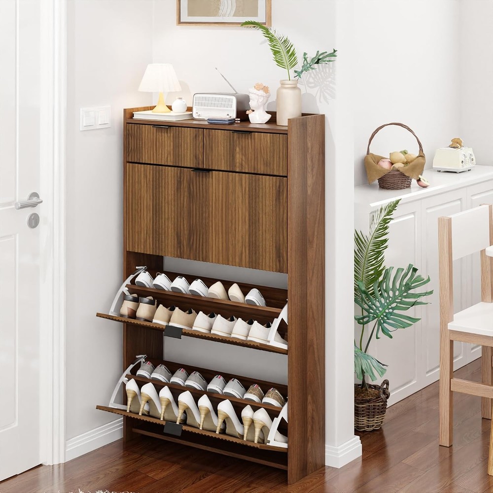 Shoe Cabinet Storage for Entryway, Modern Slim Shoe Organizer, Tipping