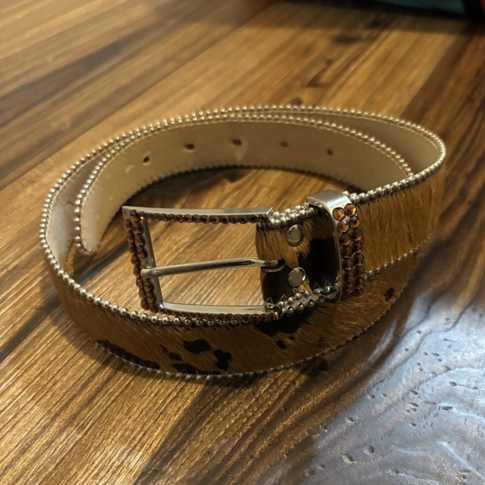 Rare b.b.simon Animal Print Rhinestone Western Fashion Belt Women L/ Mens M