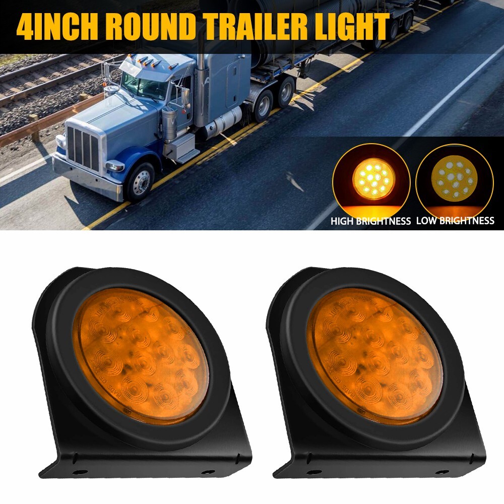 4-Inch LED Amber Trailer Tail Lights Mounting Bracket Pair for Trucks