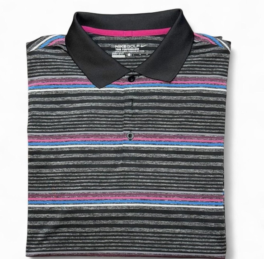 Nike Golf Tour Performance Dri-Fit Polo Shirt Striped Men’s Size L