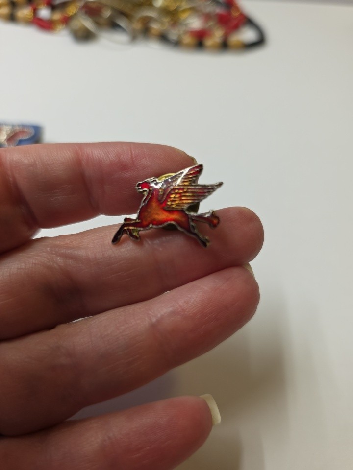 Mobil Oil Pinback - Flying Red Horse Enamel Gold Winged Horse Vintage