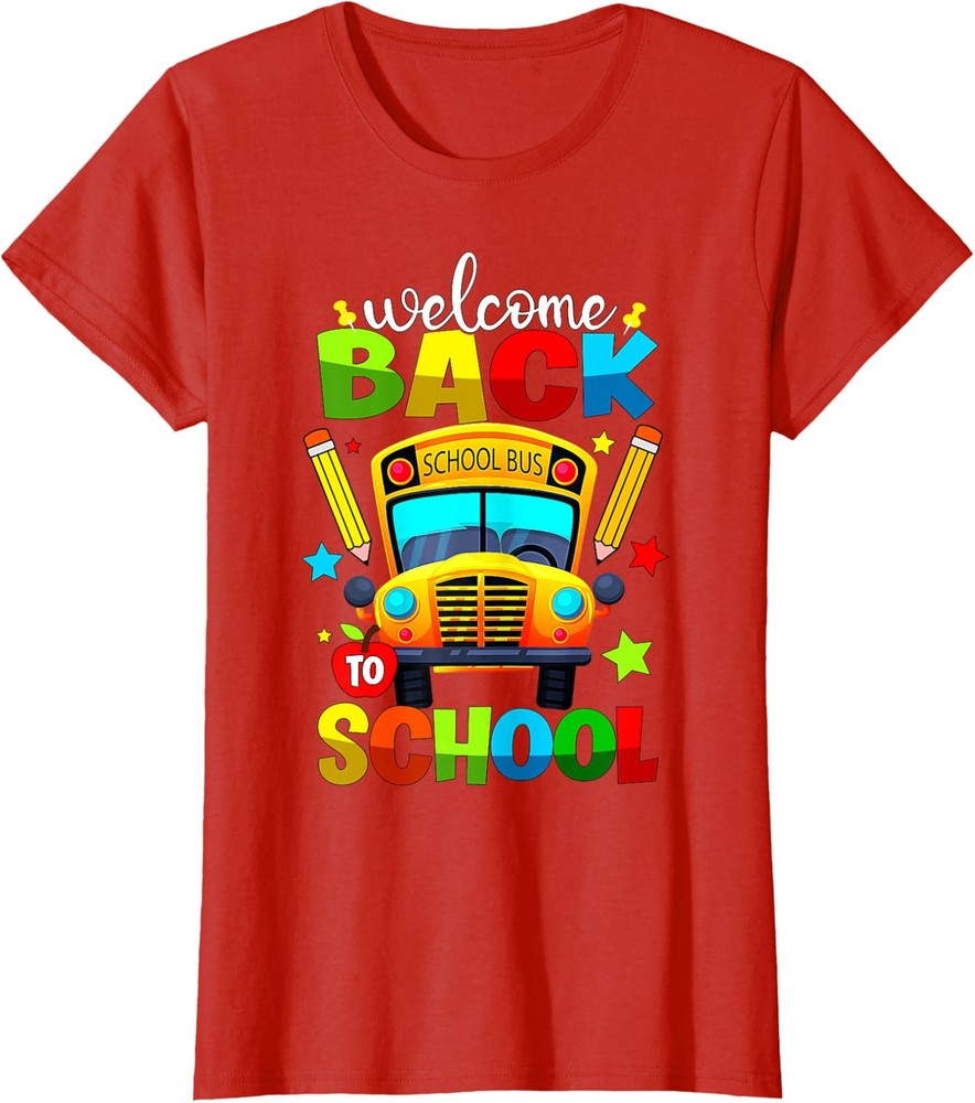 Welcome Back To School Bus Happy First Day Of School Ladies' Crewneck T-Shirt-image