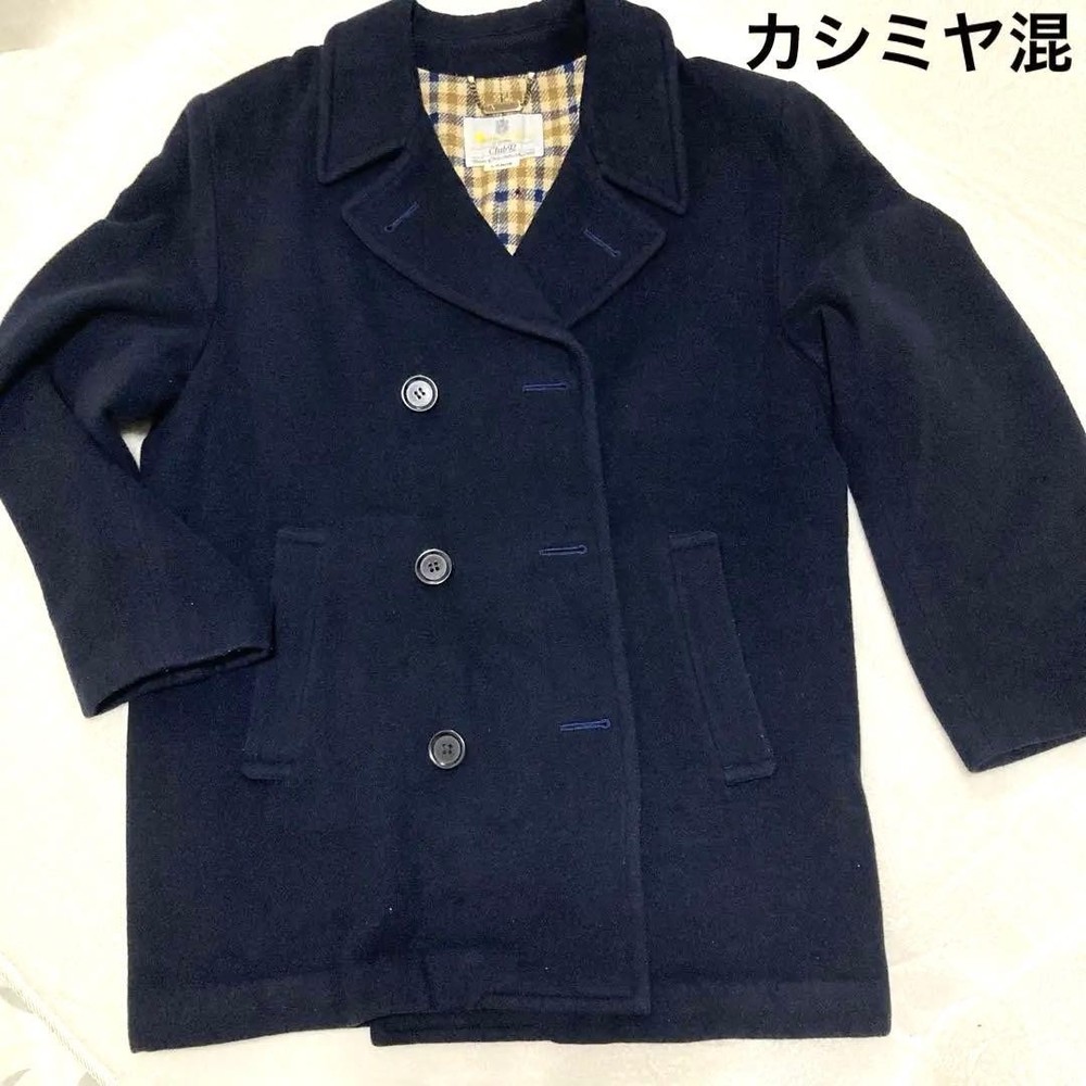 Aquascutum Pea Coat Asian fit L US size M Cashmere Men's Navy Used Authentic