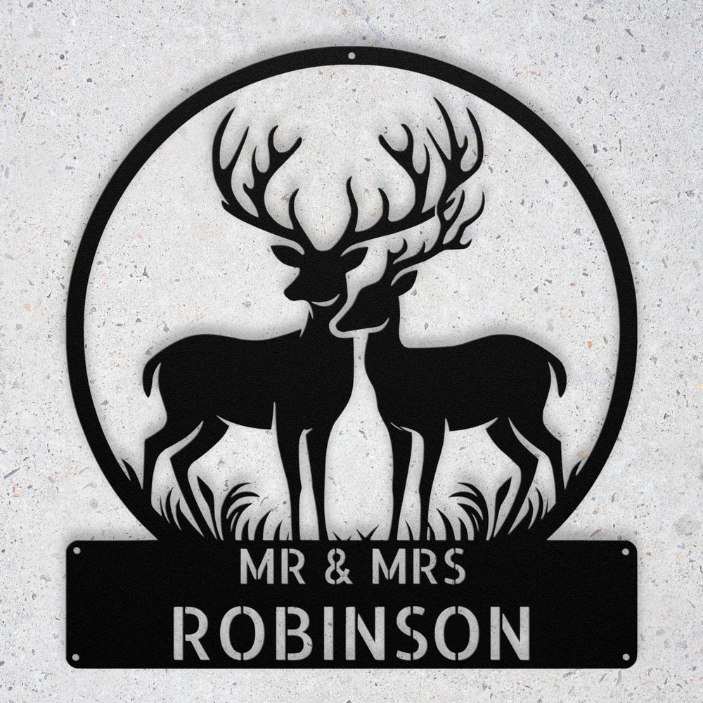 Custom Mr Mrs Deer Metal Sign Personalized Family Last Name Home Decor Wall Art