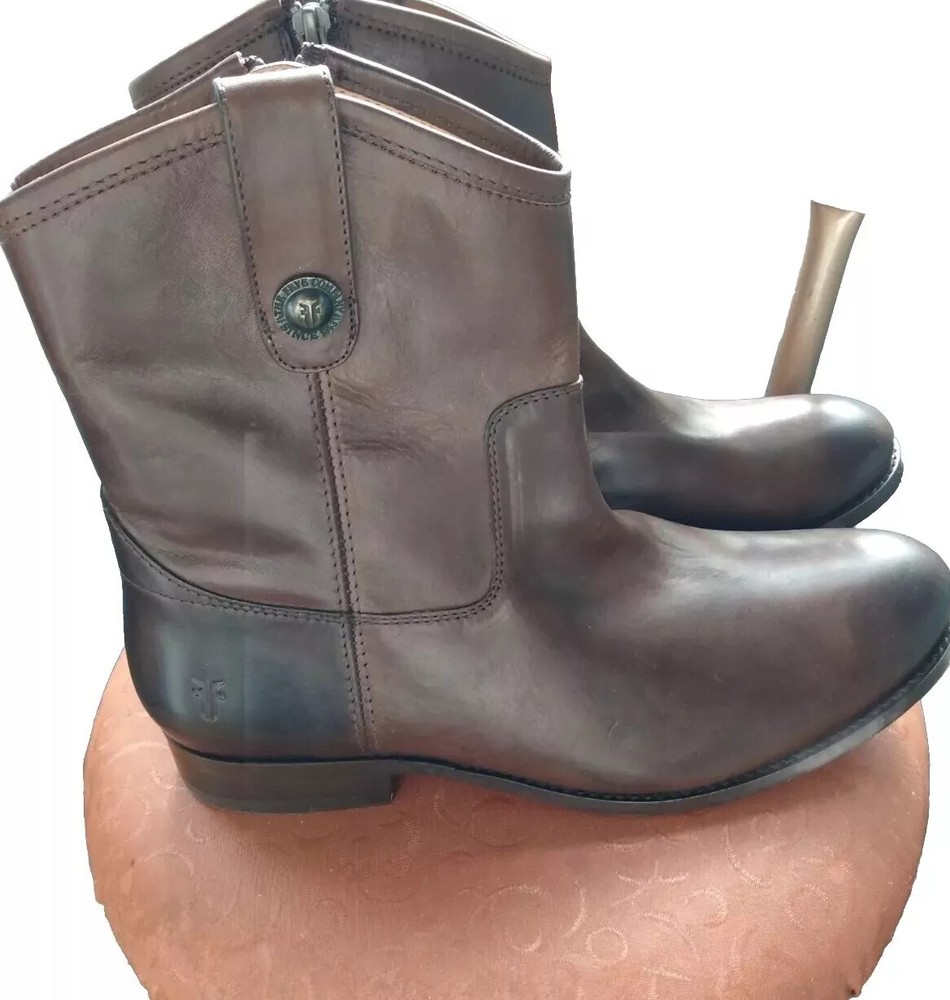 New FRYE 77897 Womens 9 B Leather Cowboy Boots 8” Side Zip Brown Mexico Made