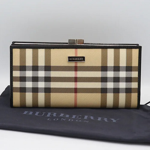 BURBERRY Nova Check Canvas Leather Long Bi-fold Wallet Beige 2850