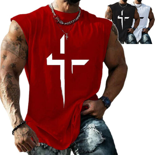 Mens Gym Sport Tank Vest Tops Sleeveless Bodybuilding Fitness Muscle T-shirt Tee