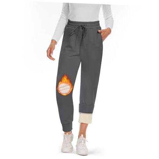 Fleece Lined Sweatpants Women - Joggers for Women with Medium Dark Grey