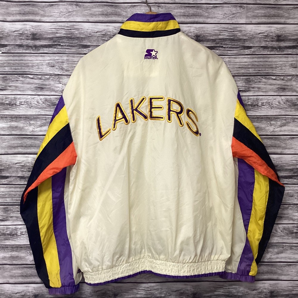 Vintage 90s Los Angeles Lakers STARTER Windbreaker Jacket Mens Large White NBA