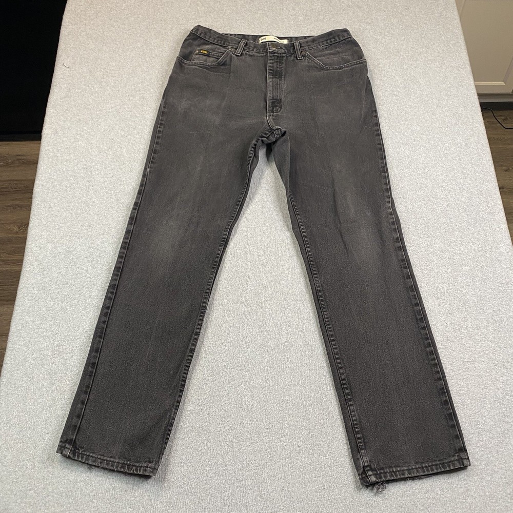 Lee Jeans Mens 38x34 Distressed Black Denim Fits 36x33 Grunge Faded Cotton