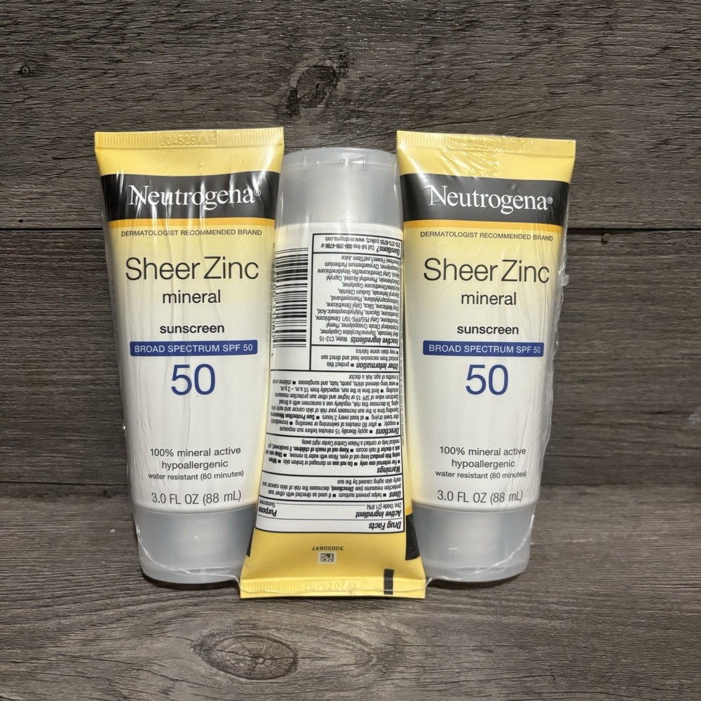 Neutrogena Sheer Zinc Mineral Sunscreen SPF 50 3oz / 88ml New 3pk EXP 1/28