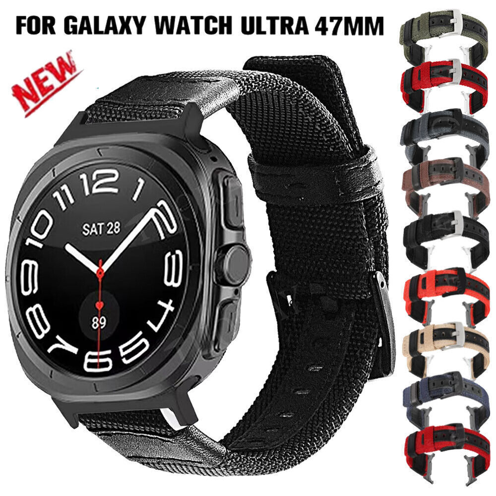 For Samsung Galaxy Watch Ultra 47mm Sport Nylon Leather Strap Wirstband Bracelet
