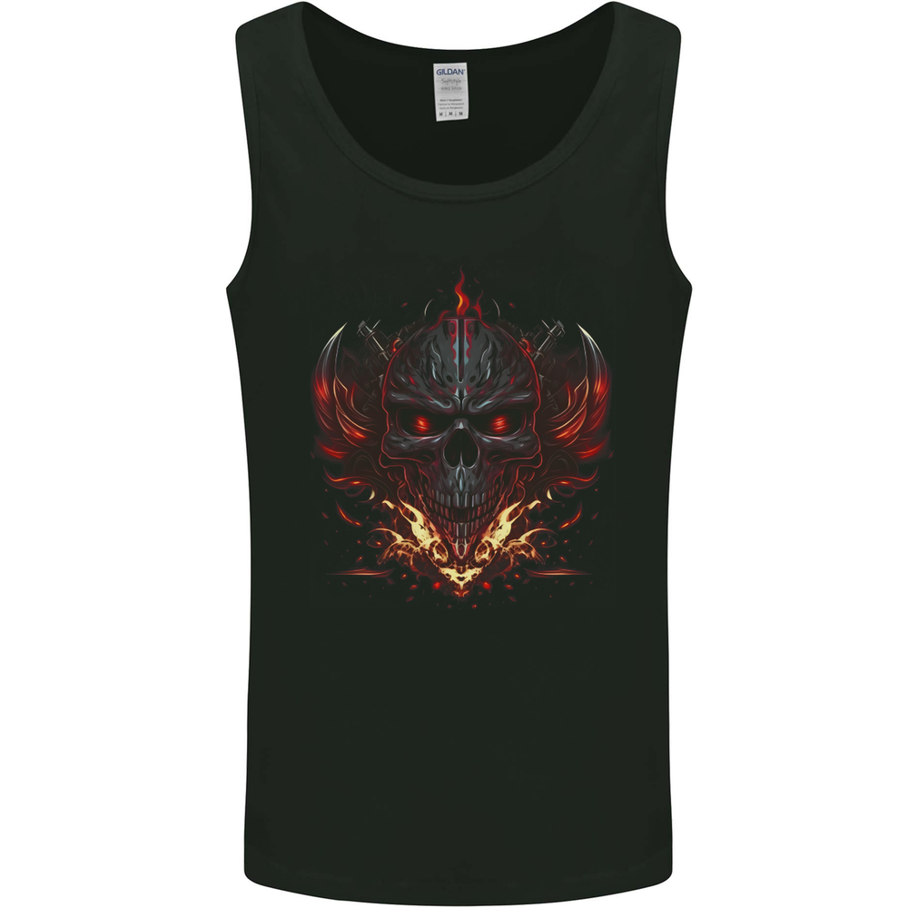 An Evil Flame Skull Biker Fantasy Heavy Metal Mens Vest Tank Top