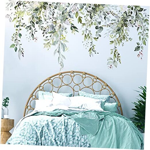 Green Plants Leaves Wall Decals Peel and Stick, Large Floral A-Plants Green