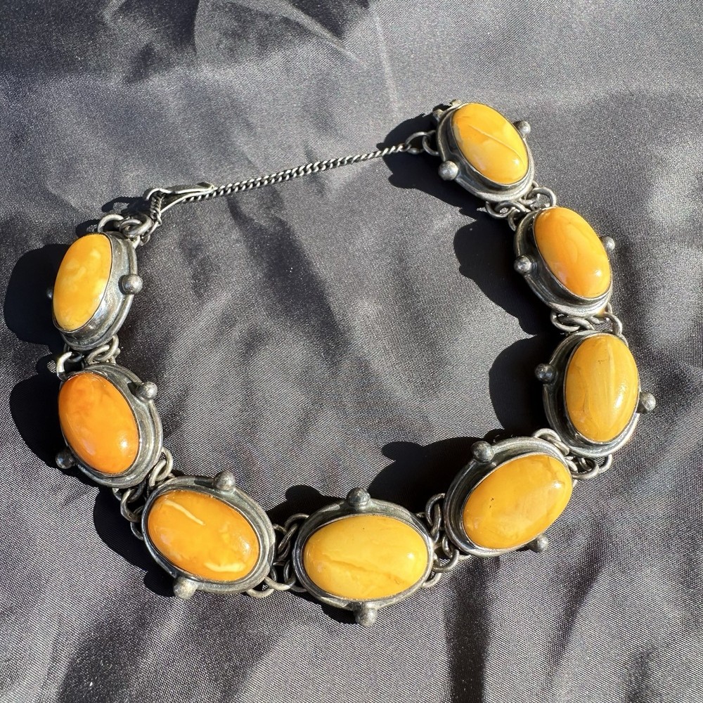 Vintage Genuine Baltic Egg Yolk Amber Bracelet Sterling Silver 925