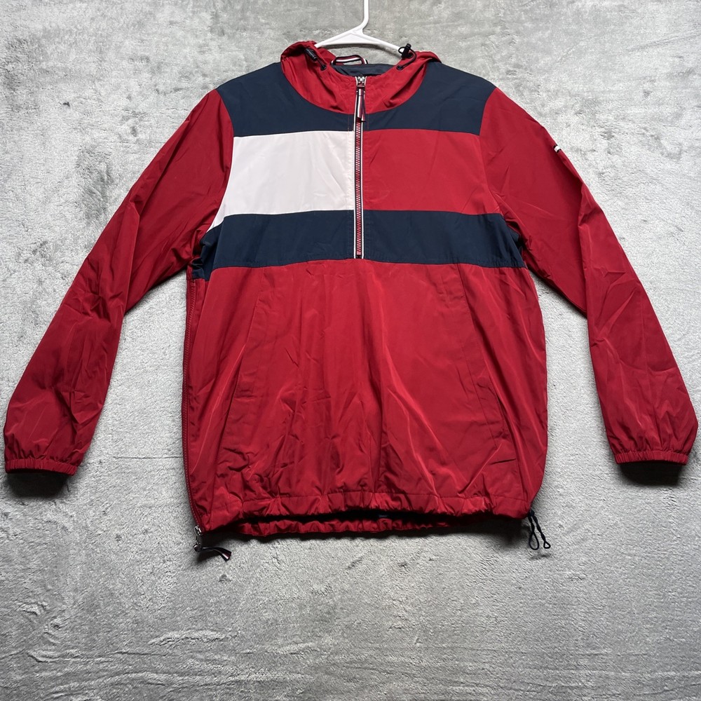 Tommy Hilfiger Mens Vintage 90s Nautical Flag Hooded Pullover Jacket Size S