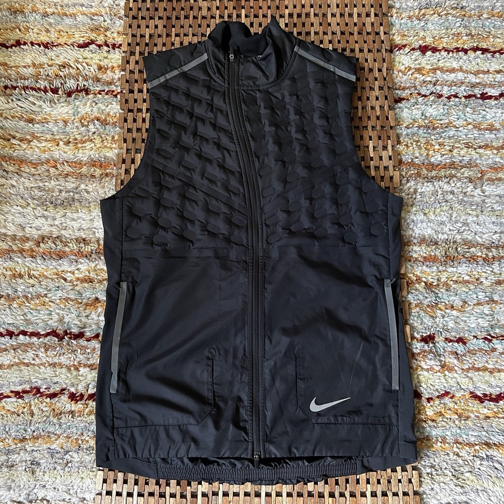 Nike Aeroloft Ultralight Textured Puffer Vest Black Side Zip Men's Size Medium