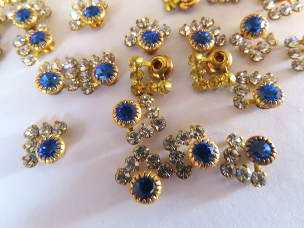 36 Swarovski Rhinestone Brass Rivet settings 11mm Saph/Crystal. NO BACKS