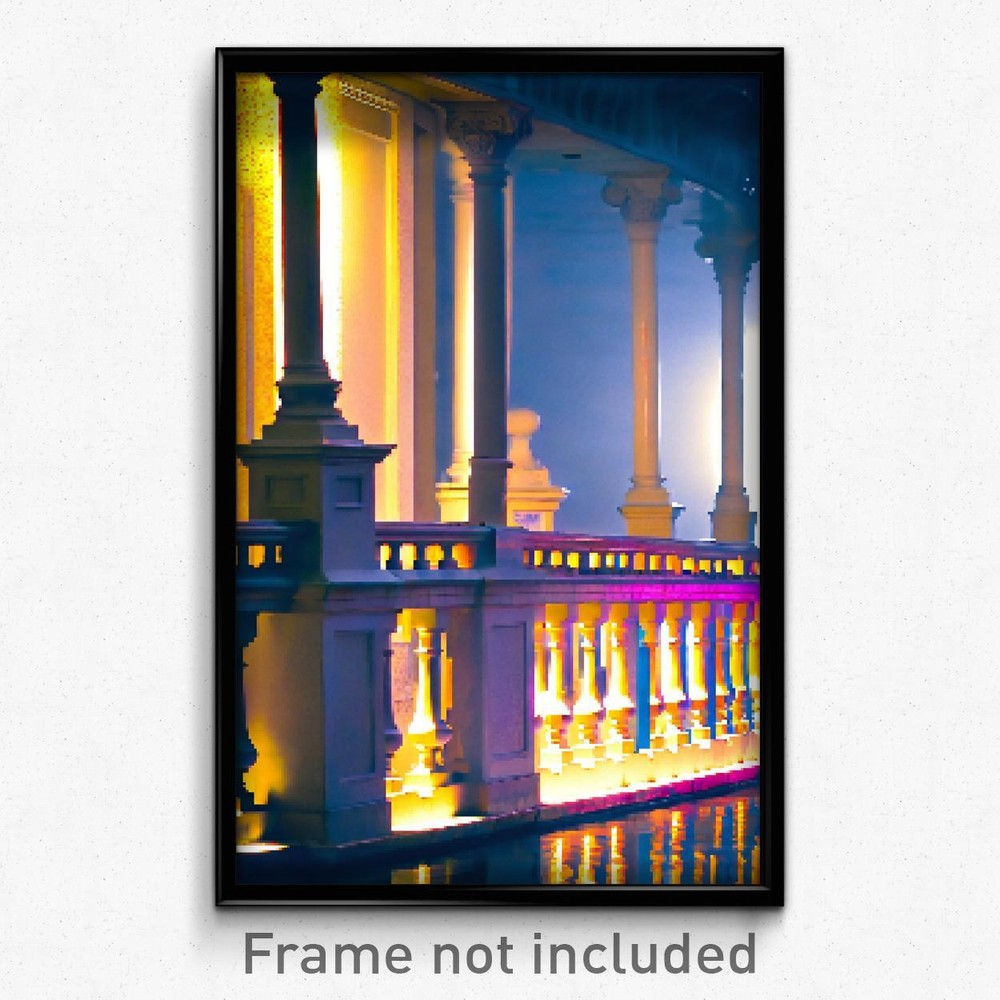 8 Bit Psychedelic Pixel Art Poster - Watery Balustrade Trippy Video Game Print
