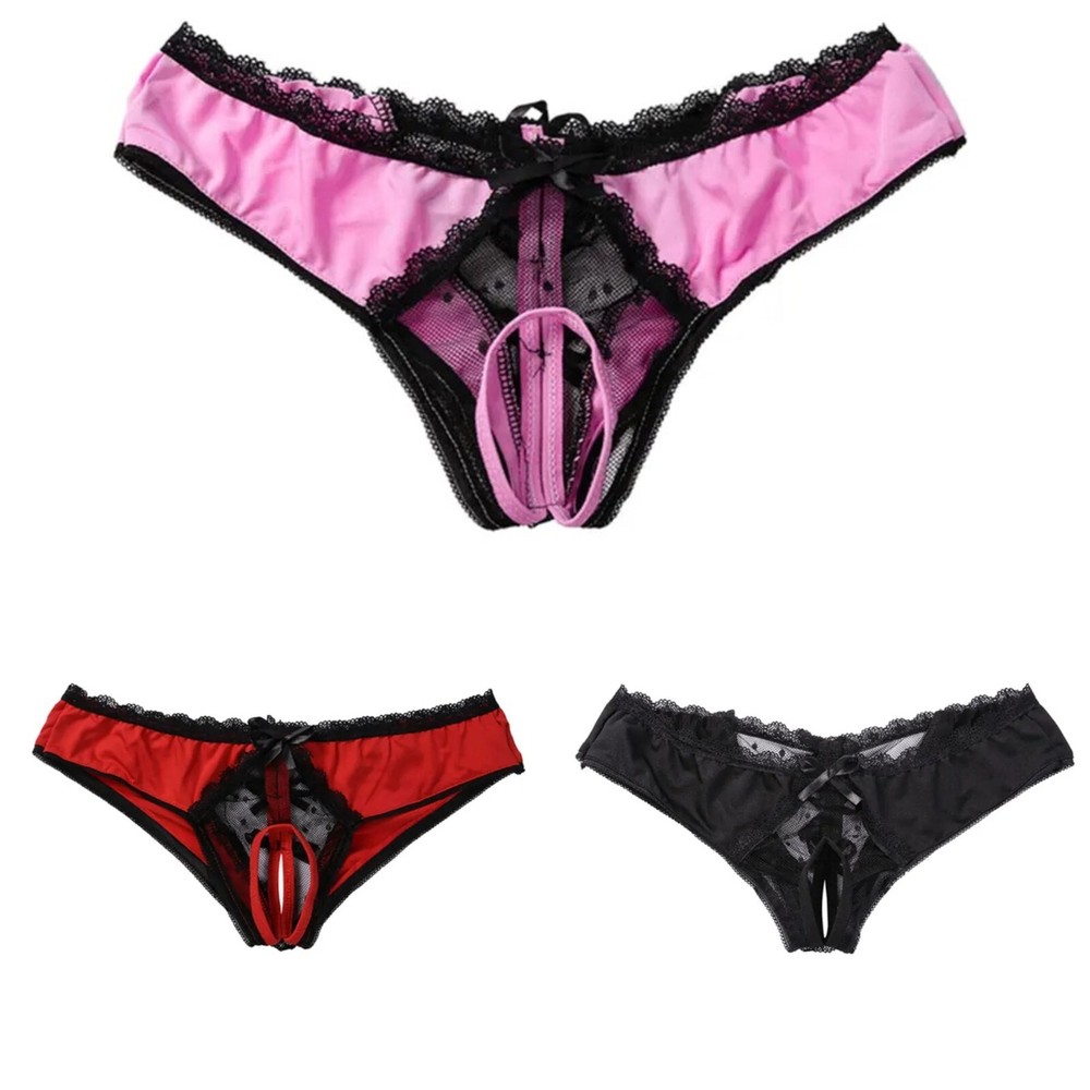 Women Lace Panties Crotchless Underwear Thongs Lingerie G-string Floral Briefs