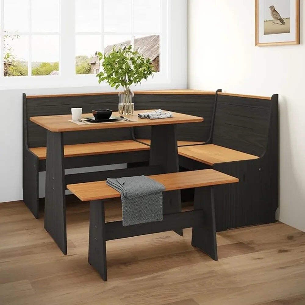 Space-Saving 5-Person Breakfast Nook Corner Dining Table Set
