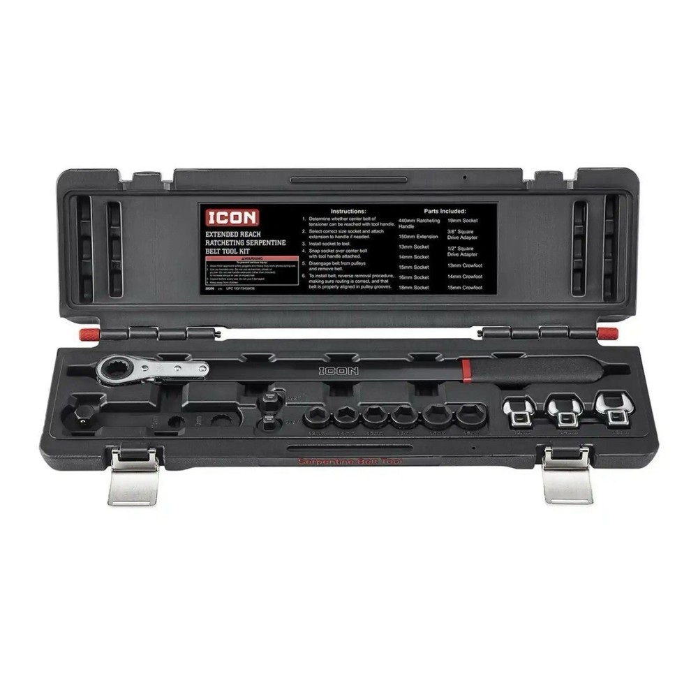ICON Professional Extended-Reach Ratcheting Serpentine Belt Tool Kit - Item