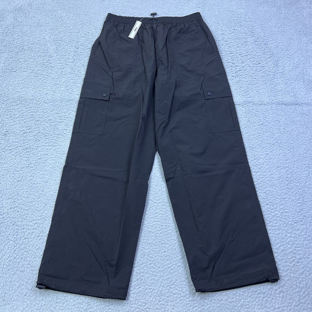 Victoria's Secret Pink Satin Parachute Cargo Pants Wide Leg Black Size L